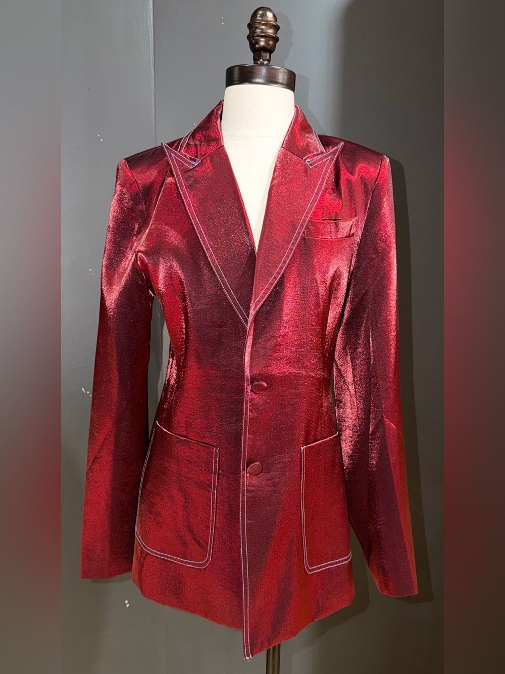 Tailored Red Satin Blazer Jacket